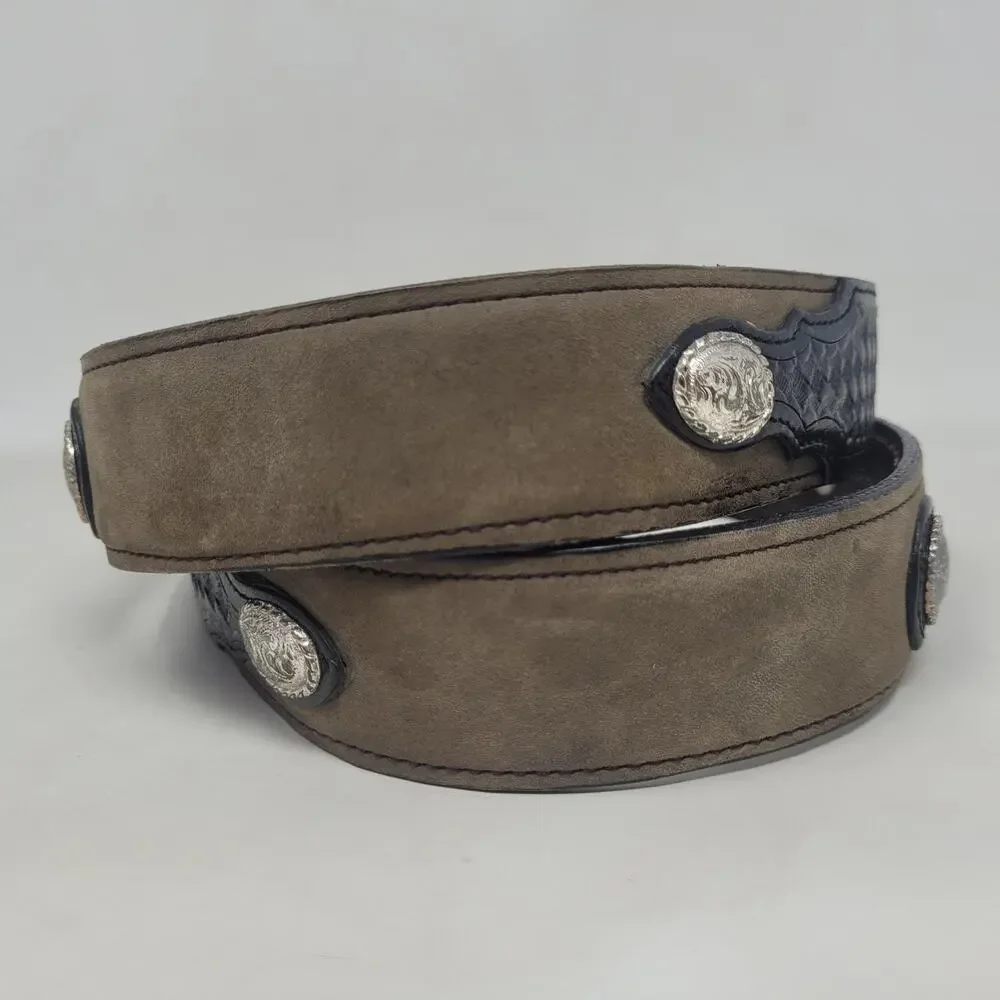 Nocona Belt 36 Brown Suede Leather Concho‎ Basketweave Western Cowboy Tooled
